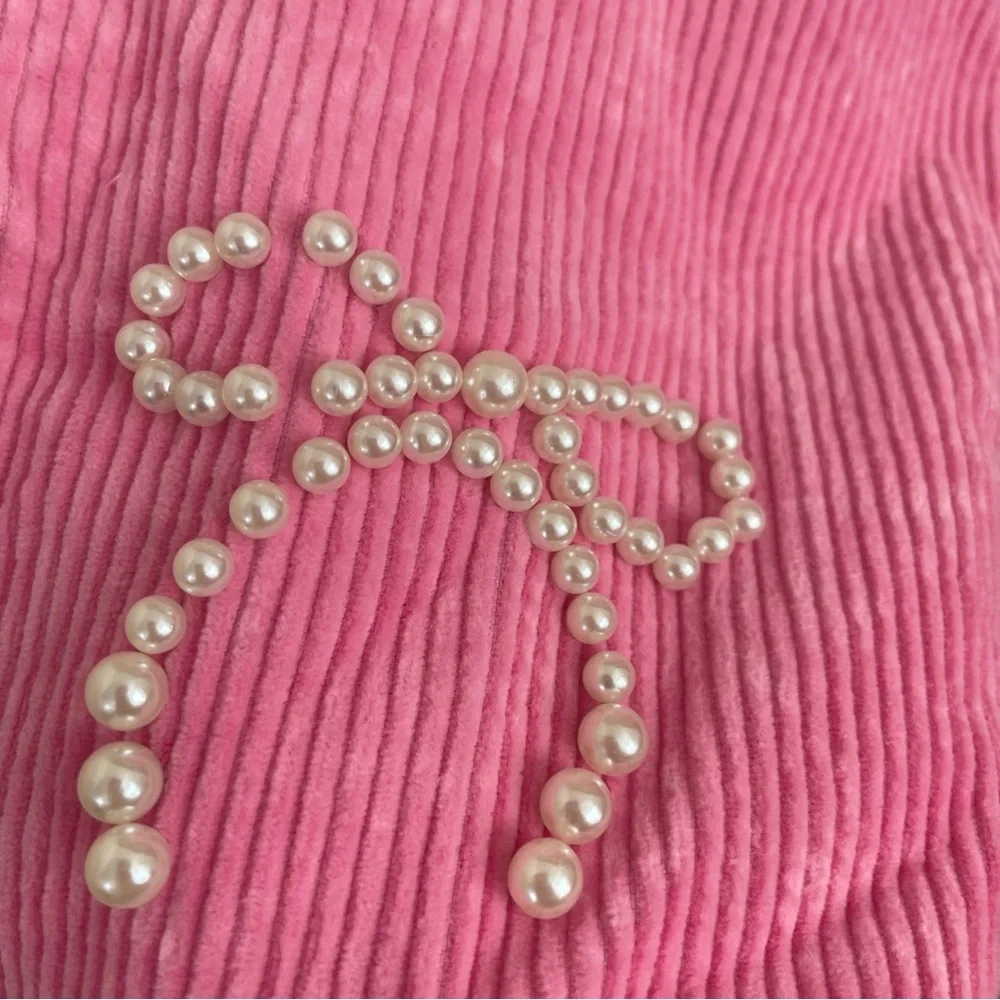 Peach Love California Pink Corduroy Bomber Jacket with Pearl Embellishments - Picture 5 of 8